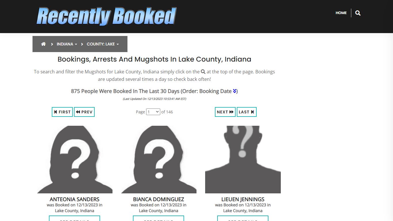 Recent bookings, Arrests, Mugshots in Lake County, Indiana